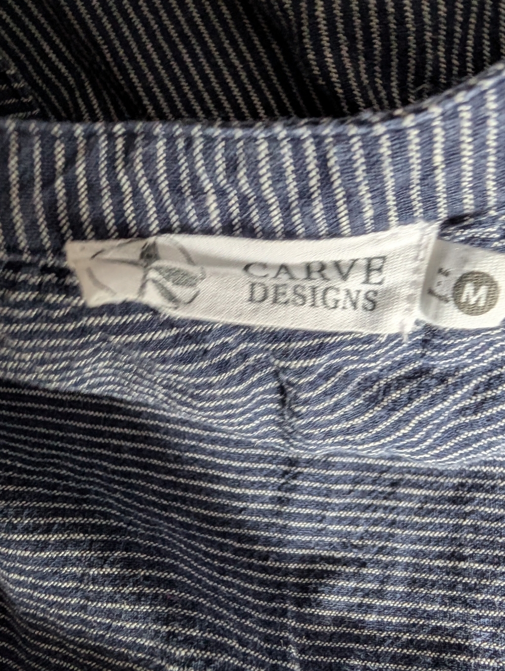 Carve Designs Nellie Linen Blend Blue and White Striped Sleeveless Dress - M - Picture 2 of 15